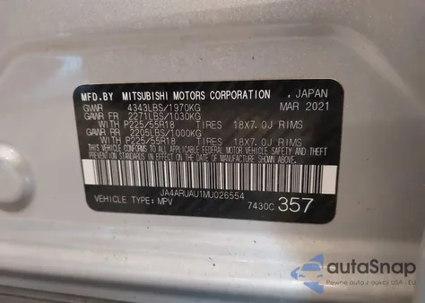 2021 Mitsubishi Outlander Sport 2.0 Be Awc/2.0 Es Awc/2.0 Le Awc/2.0 Se Awc from USA, damaged, VIN JA4ARUAU1MU026554